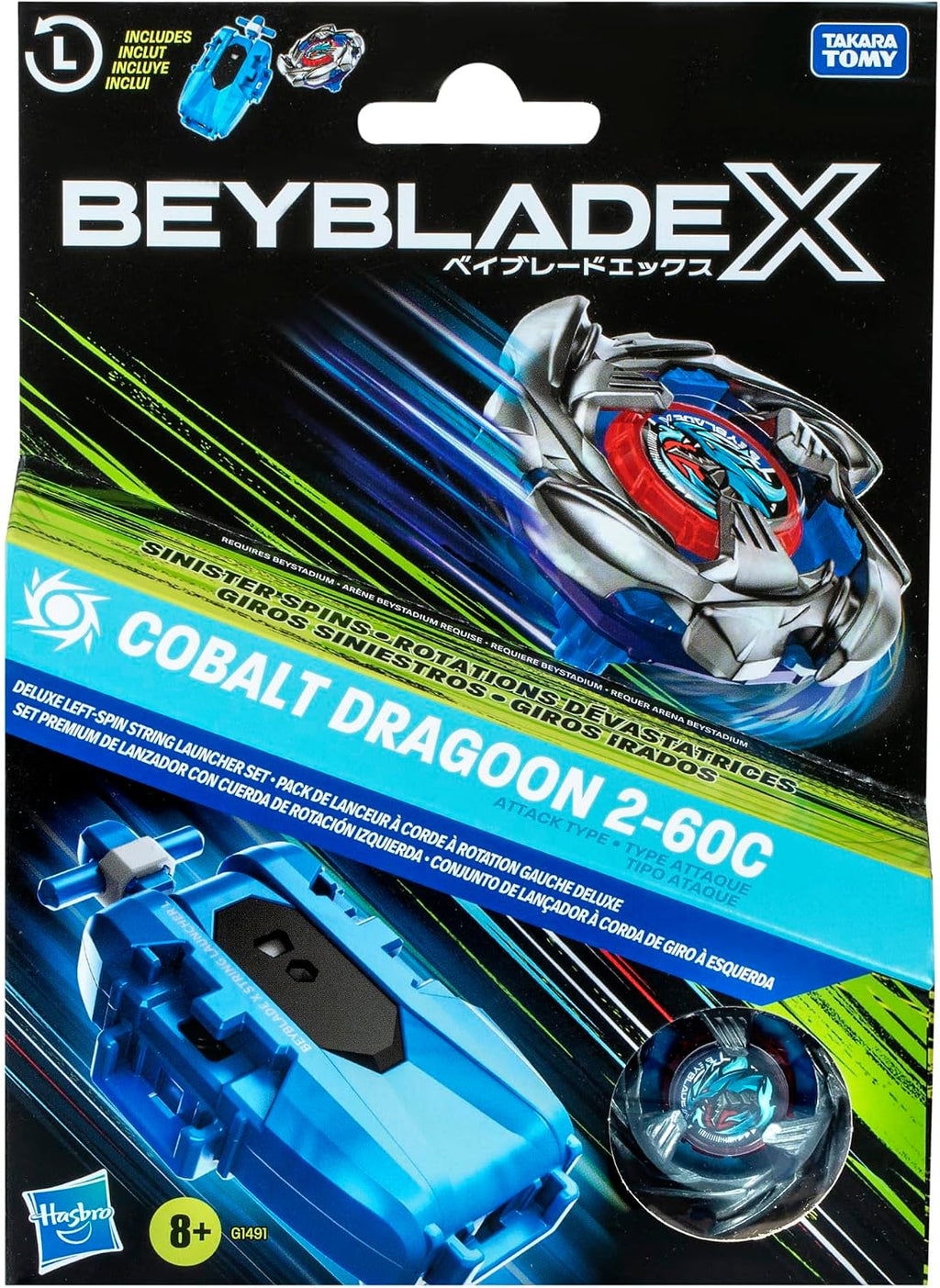 Beyblade X Cobalt Dragoon 2-60C Deluxe Left-Spin String Launcher Set NIB